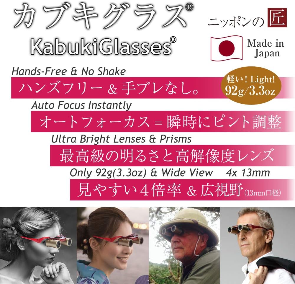 �J�u�L�O���X�iKabukiGlasses�j�̏��i�L���B���{���̊ዾ�^�o�ዾ�ŁA�d��92g�A4�{���A�I�[�g�t�H�[�J�X�@�\���ځB